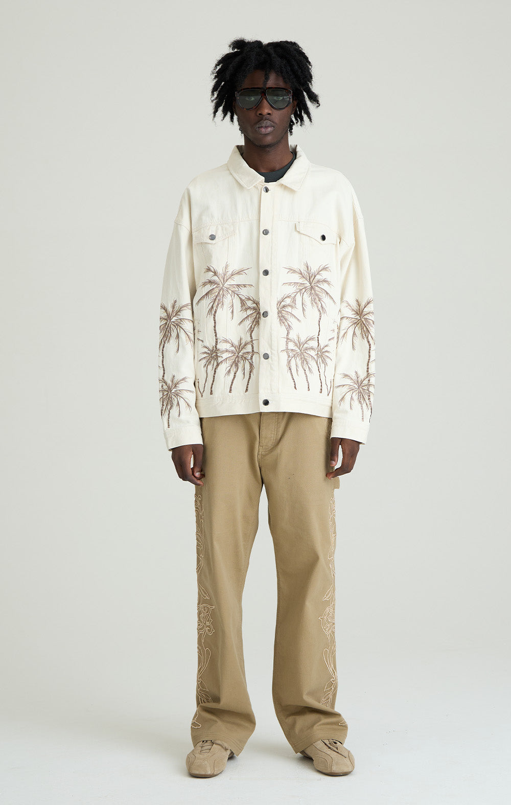 Beige Palm Denim Jacke