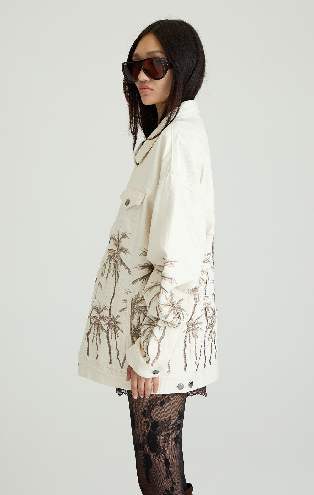 Beige Palm Denim Jacke