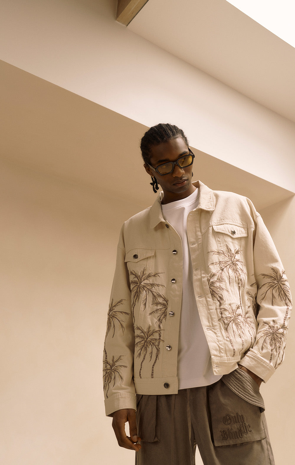 Beige Palm Denim Jacket - ONLY THE BLIND™