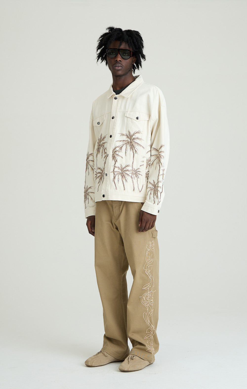 Beige Palm Denim Jacke