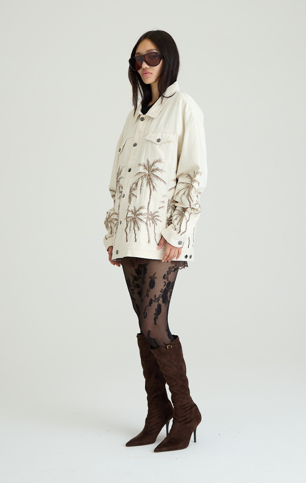 Beige Palm Denim Jacke