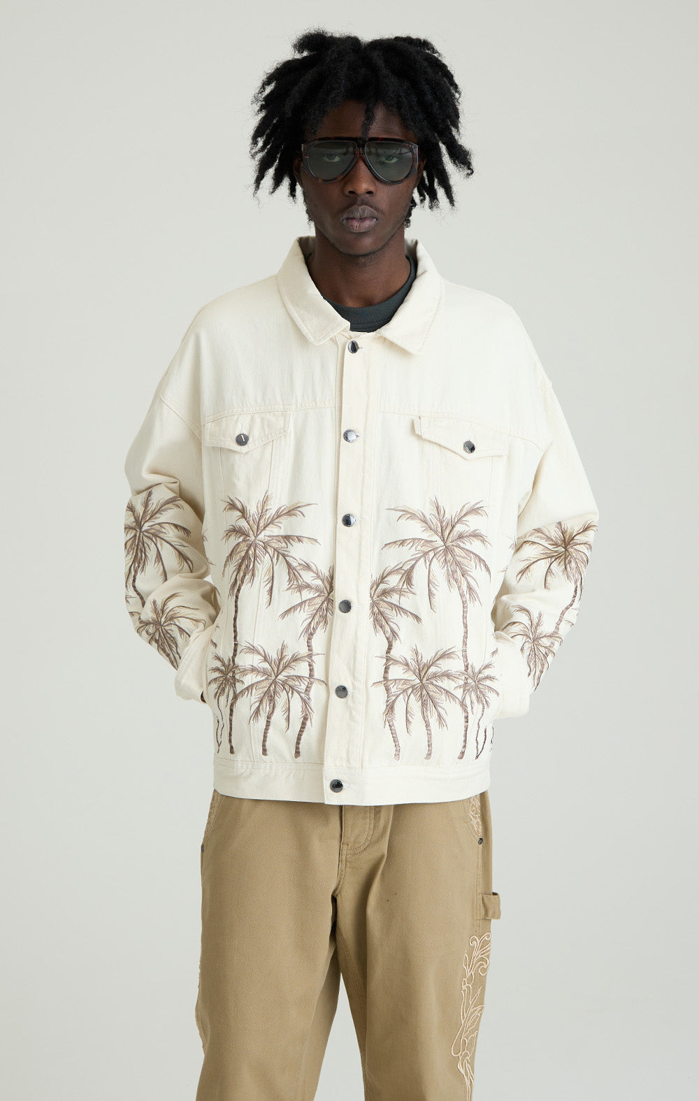 Beige Palm Denim Jacke