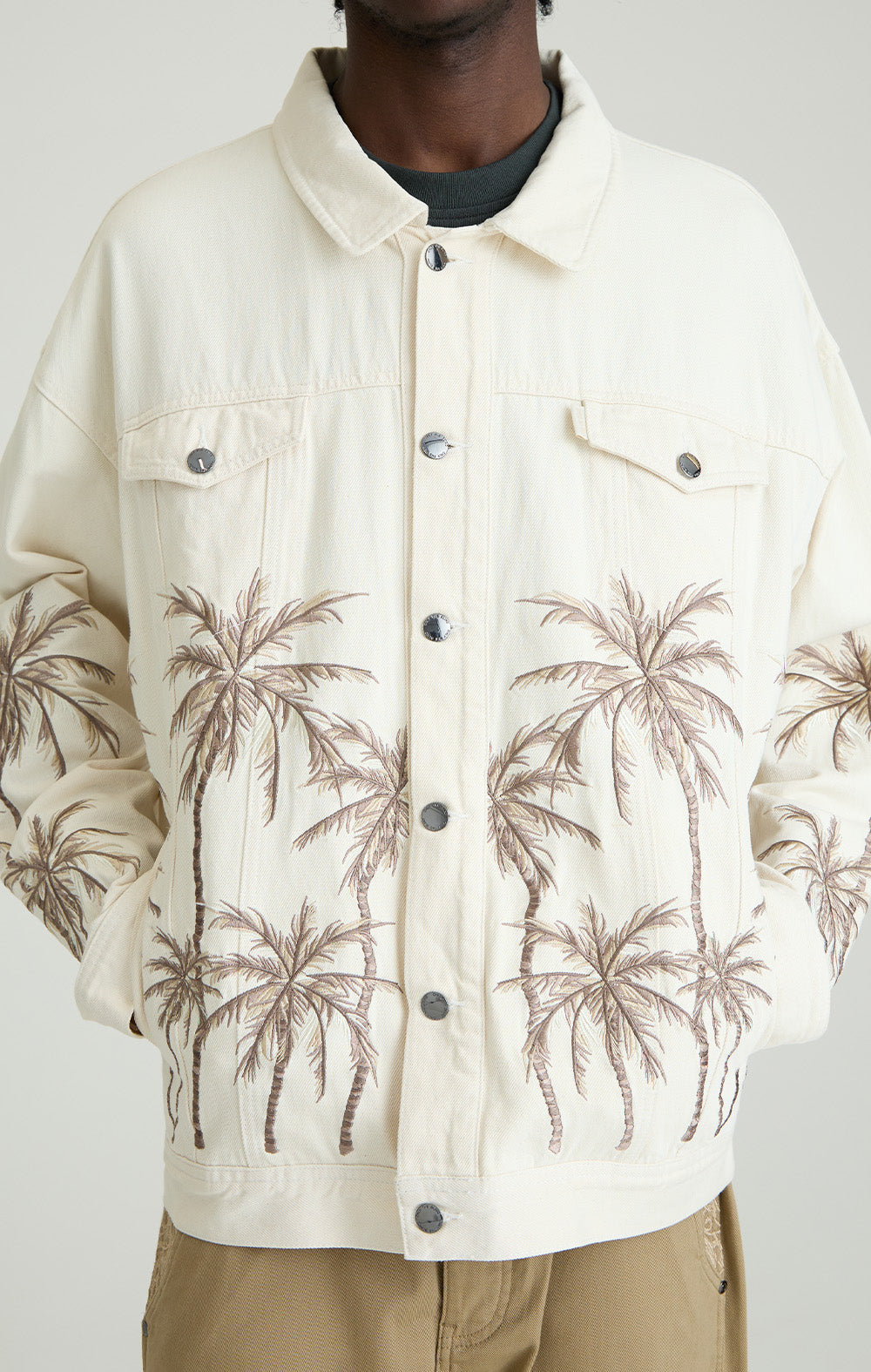 Beige Palm Denim Jacke