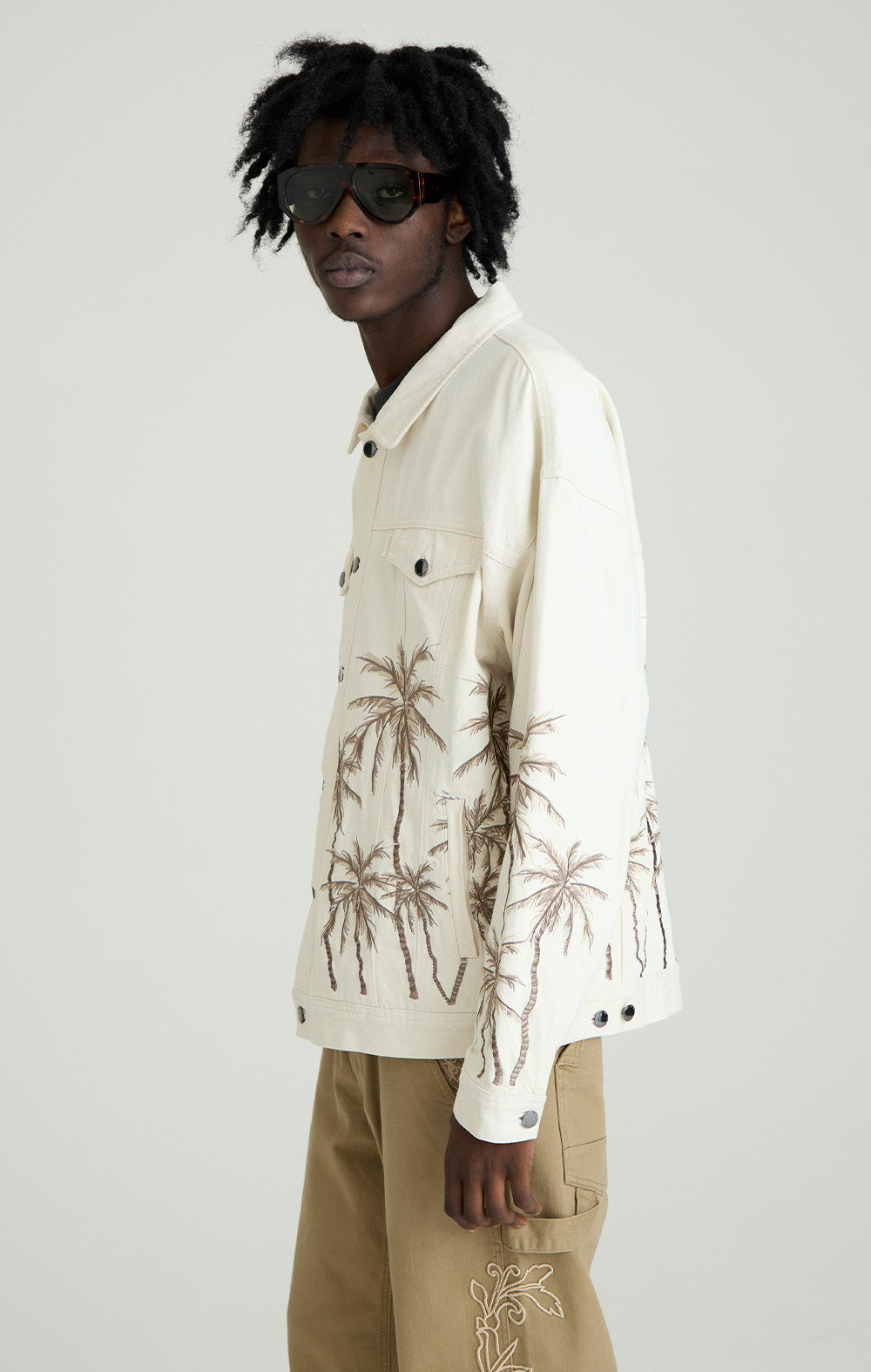 Beige Palm Denim Jacke