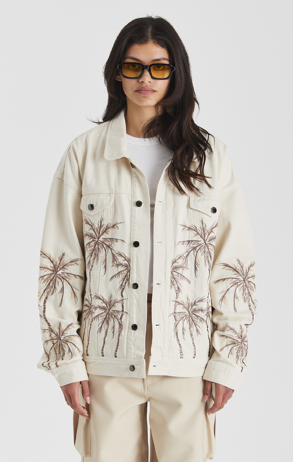 Beige Palm Denim Jacket