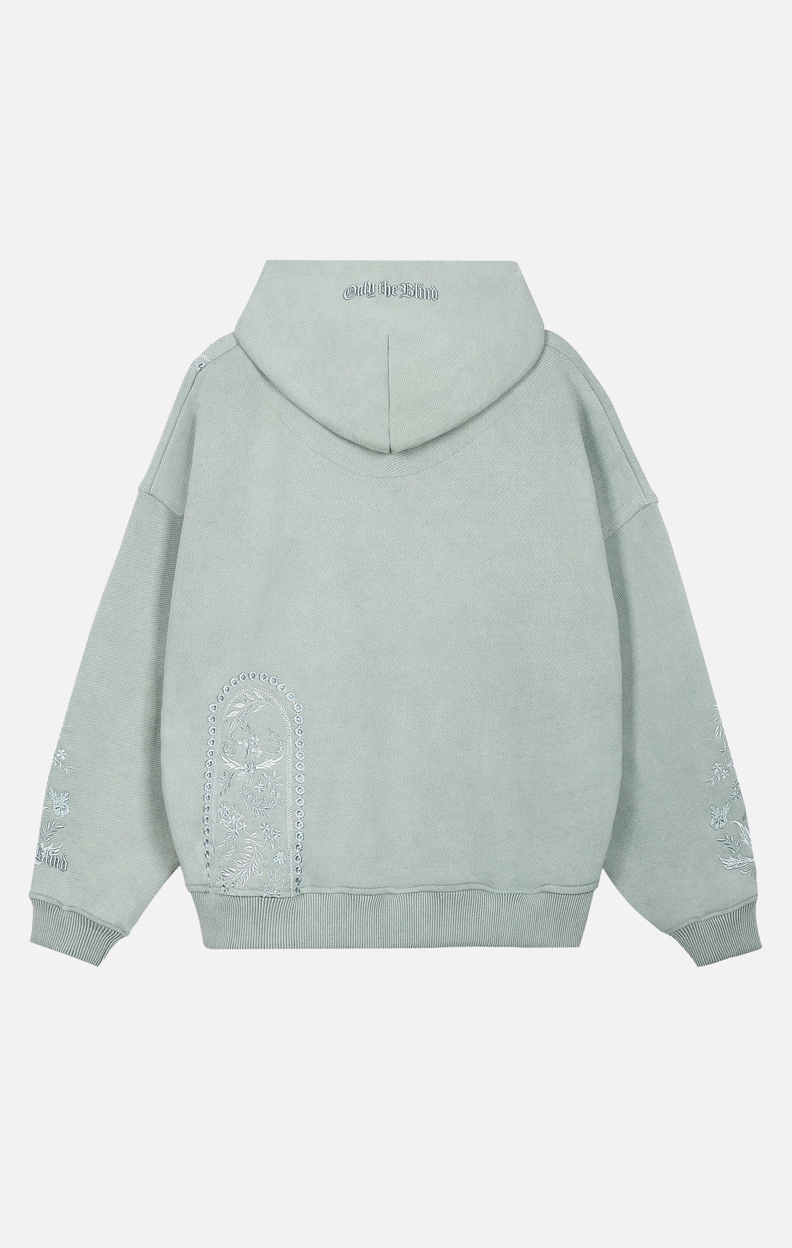 Tapisserie in grauer Kapuze