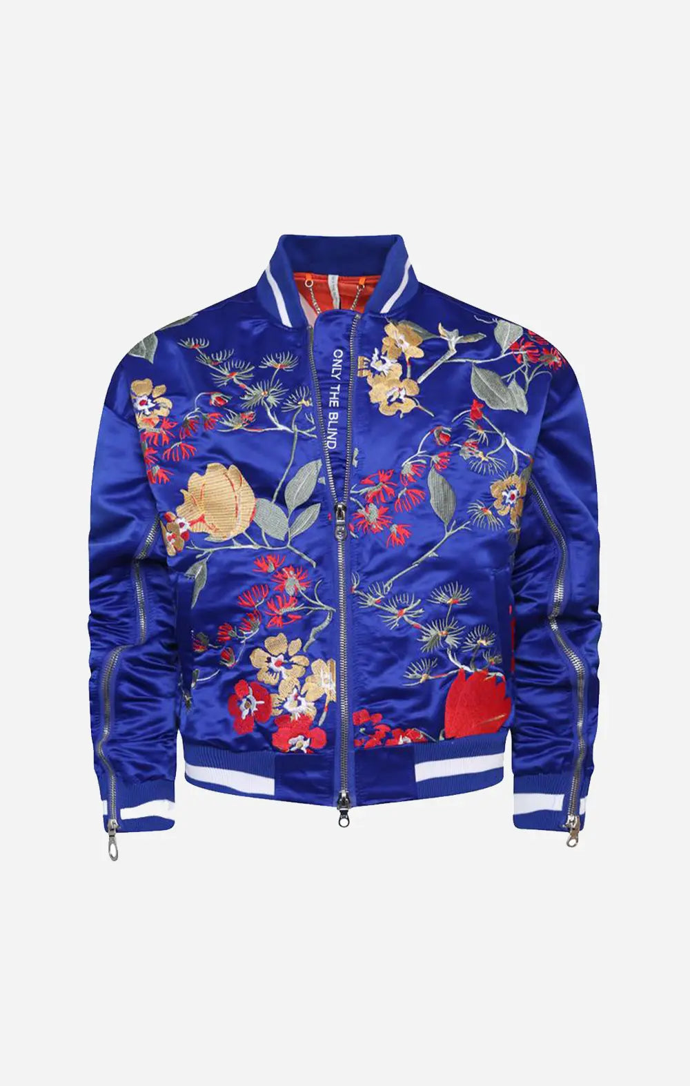 Signature Satin Mazarine Embroidered Bomber Jacket