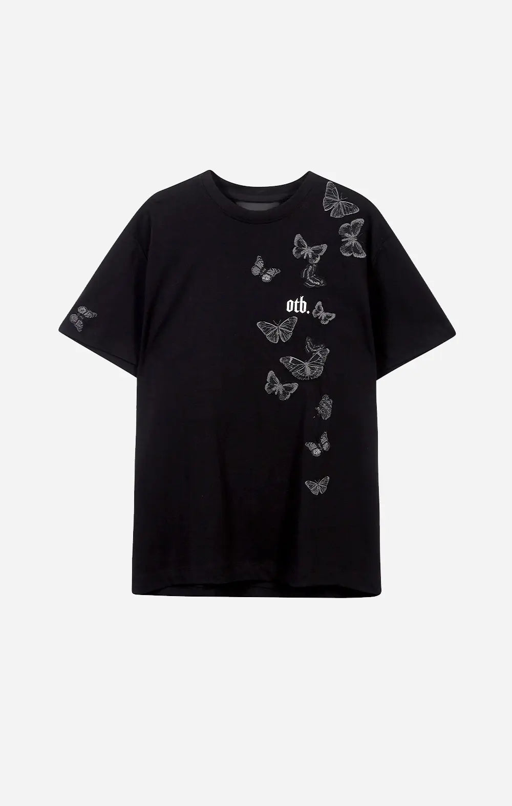 BLACK EMBROIDERED BUTTERFLY T-SHIRT